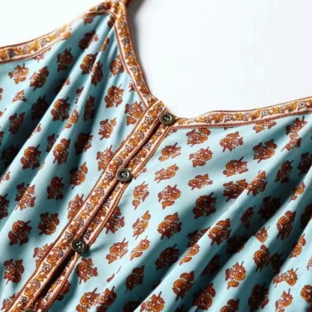 Boho Floral Gypsy Print Dress Blue Teal Orange - Picture 7 of 12